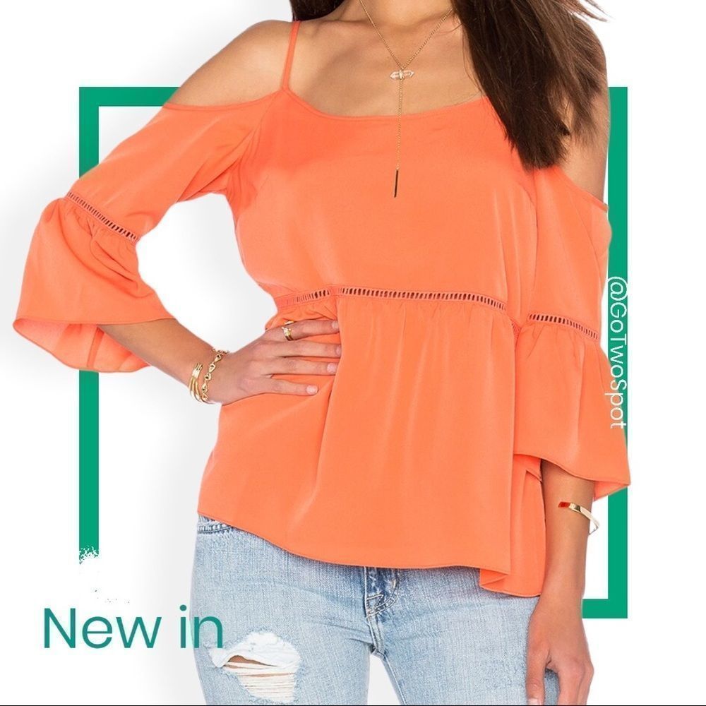 1. State Cold Shoulder Peasant Top Orange or Coral Size XS